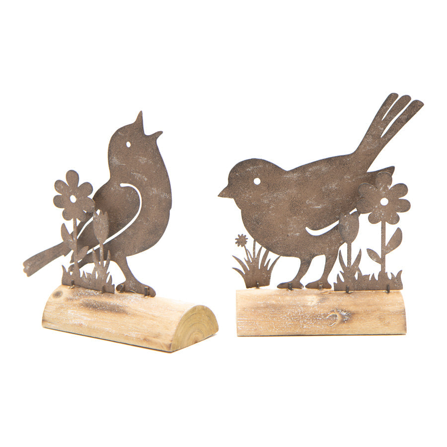Rust Garden Decor Birds on Base Set of 2