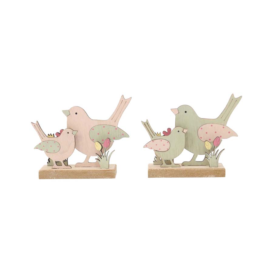 Wooden Glam Bird Family in Garden Set of 2