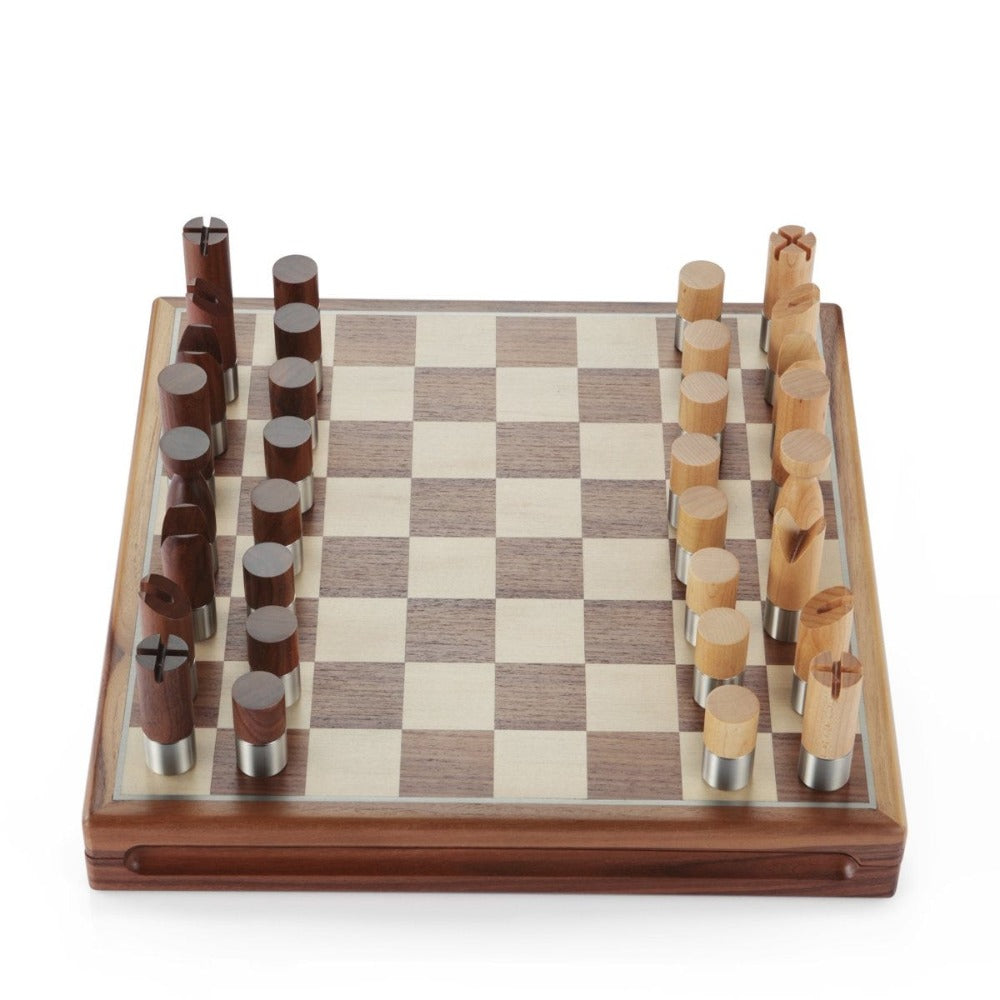 Royal Selangor Modernist Pewter Motif Walnut Chess Set