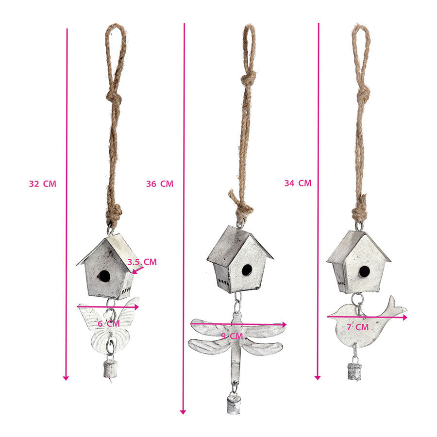 Set Of 3 Handcrafted Hanging Mini Birdhouses