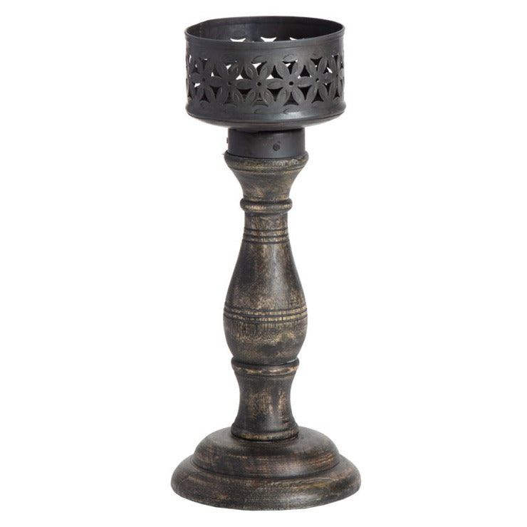 Handcrafted Baroque Pillar Candle Holder - Medium