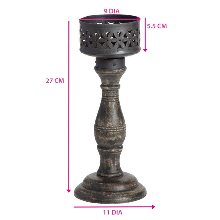 Handcrafted Baroque Pillar Candle Holder - Medium