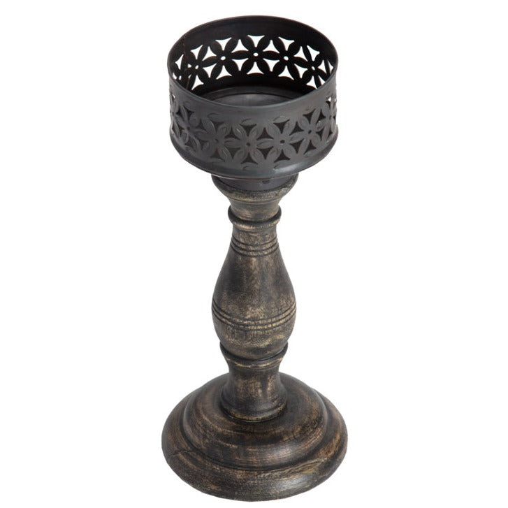 Handcrafted Baroque Pillar Candle Holder - Medium