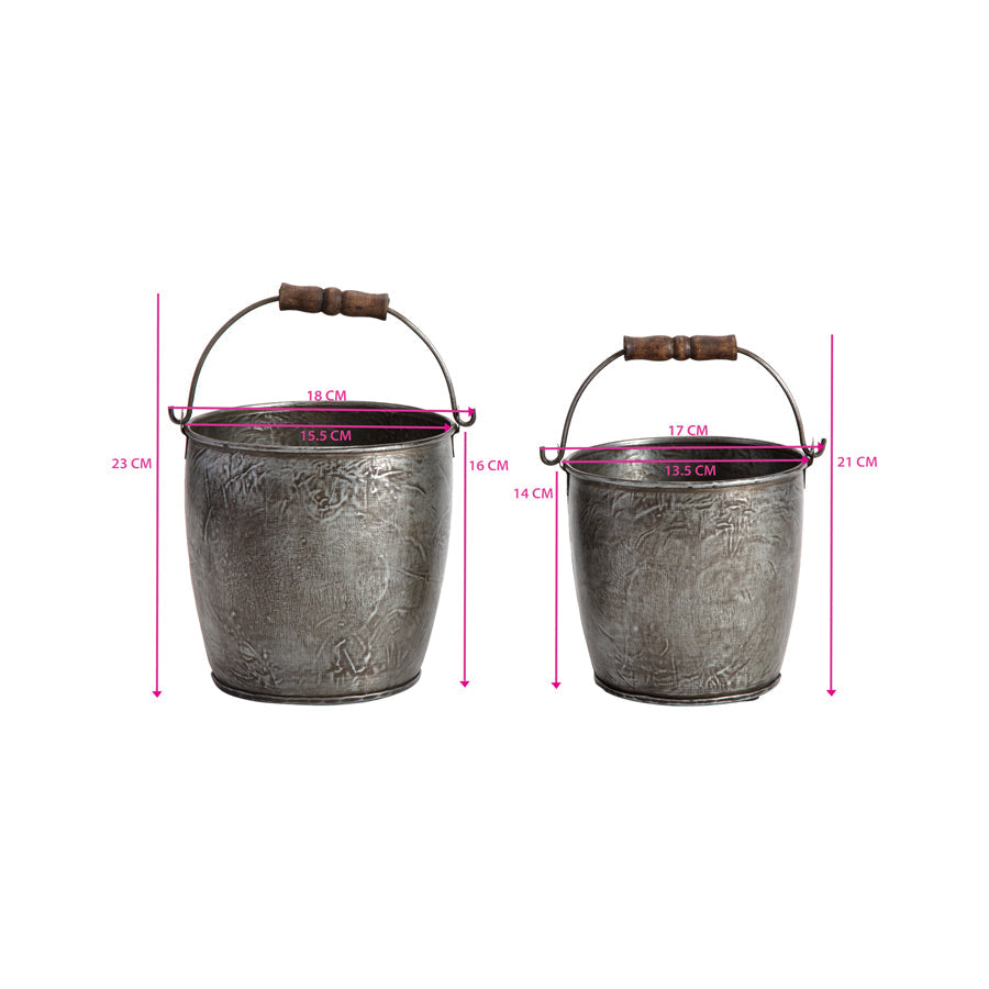 Handcrafted Nested Vintage Bucket Planters Set of 2
