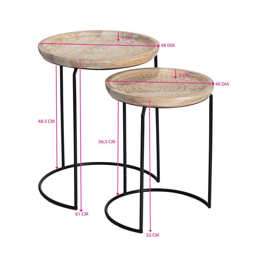 Nested Handcrafted Mandala Wooden Side Tables Set of 2
