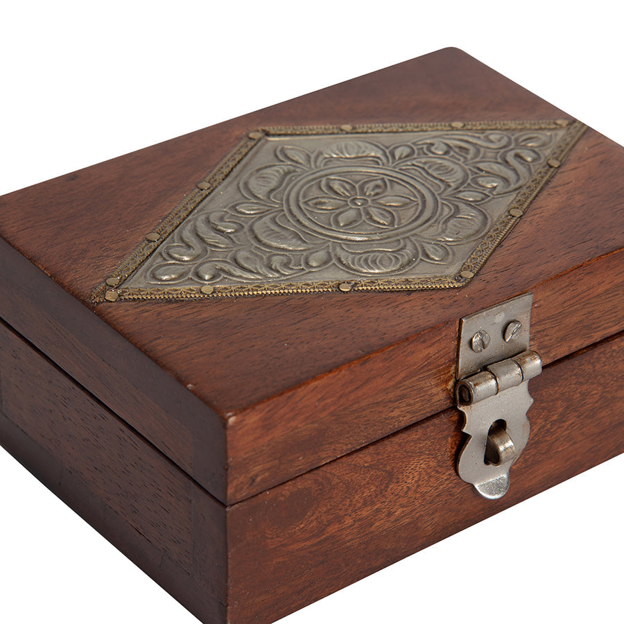 Handcrafted Rectangle Box With Metal Punched Top