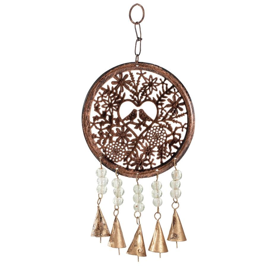 Hanging Birds in Heart With Beads & Bells Wind Chime