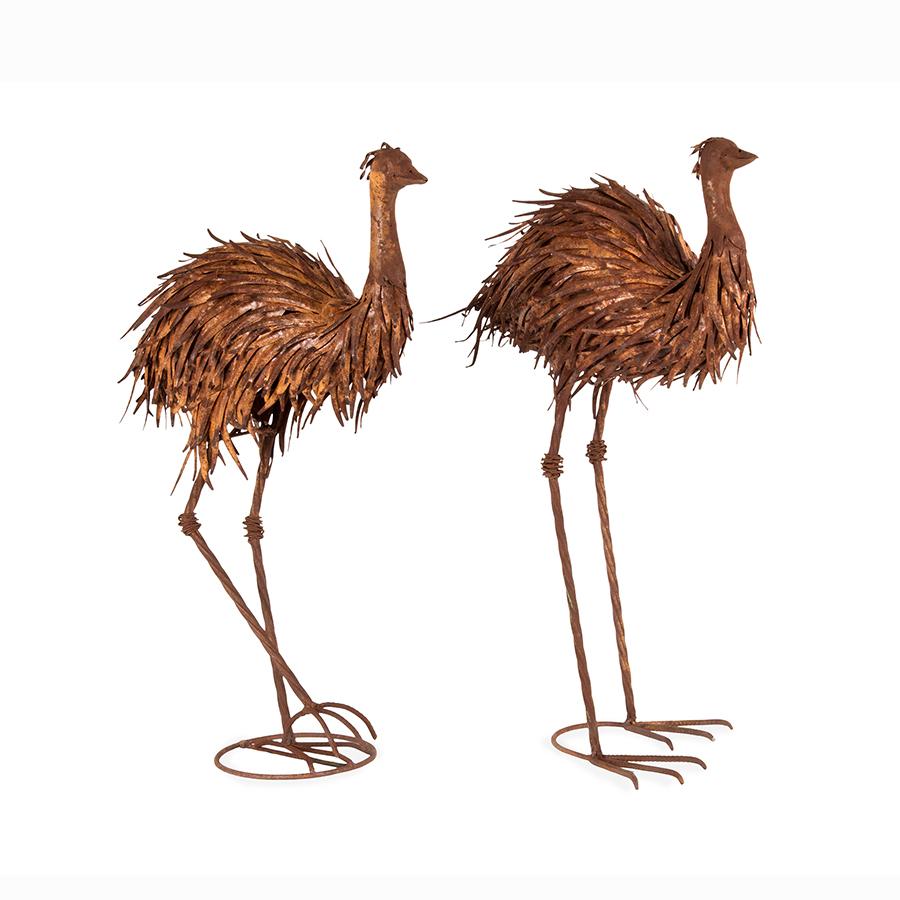 Outdoor Metal Statue Set of 2 Emus