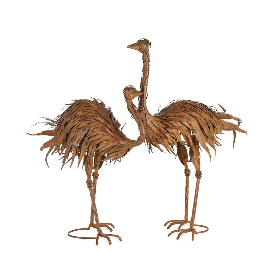 Large Metal Outdoor Decor Ostriches Set of 2