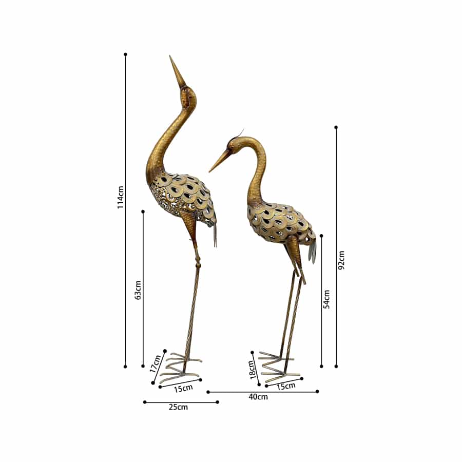 Set of 2 Outdoor Metal Decor Elegant Crane Couple