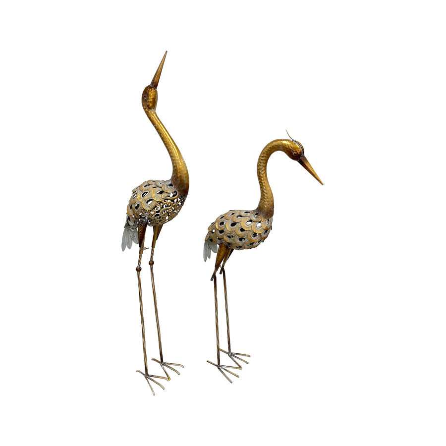 Set of 2 Outdoor Metal Decor Elegant Crane Couple