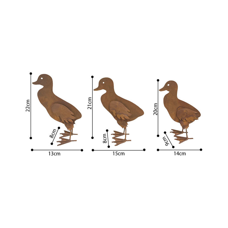 Set Of 3 Metal Outdoor Decor Rust Ducklings