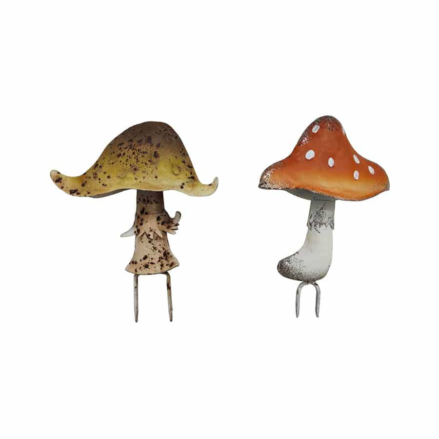 Set of 2 Metal Outdoor Decor Mushroom Garden Stakes