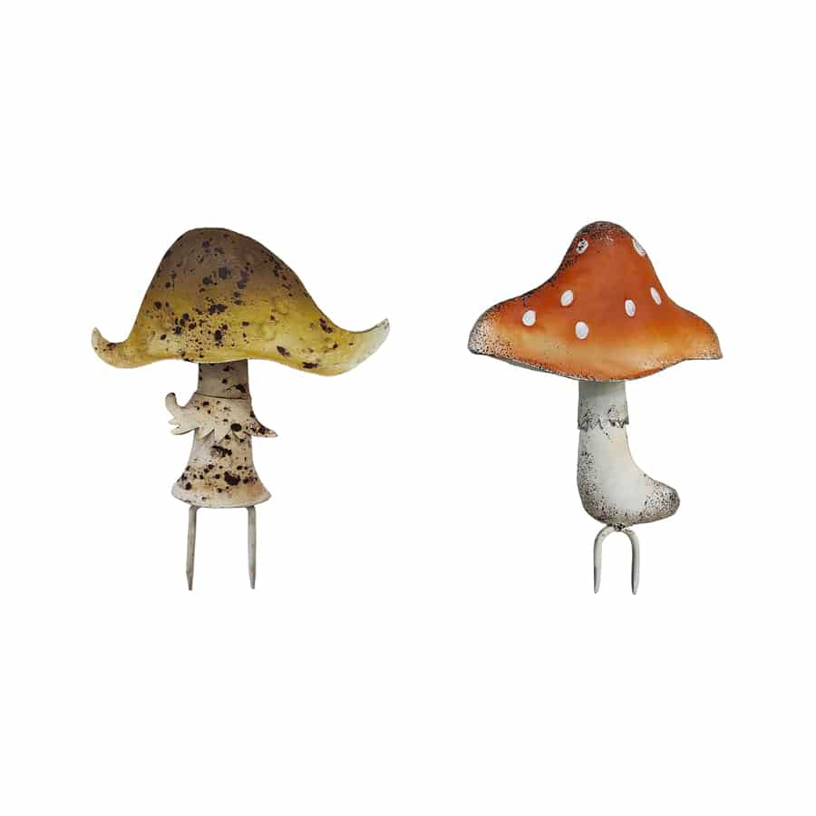 Set of 2 Metal Outdoor Decor Mushroom Garden Stakes