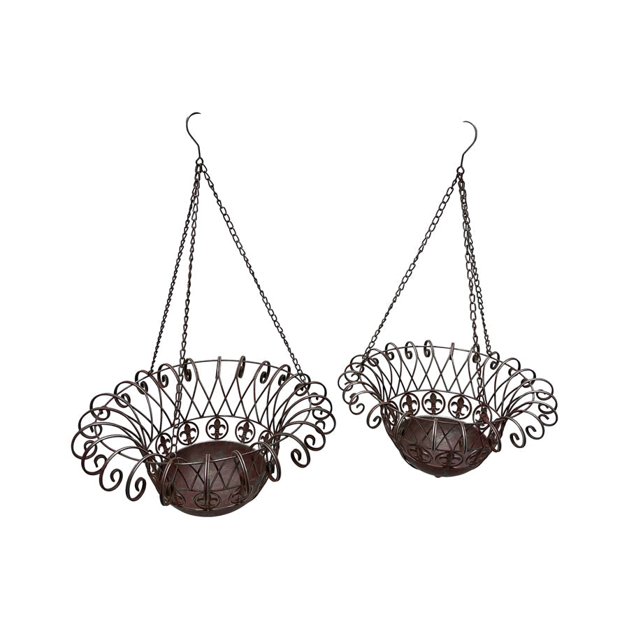 Hanging Garden Planter Set of 2 Baskets - Distressed Red