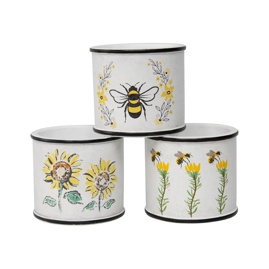 Set Of 3 Honeybee & Flower Outdoor Planters