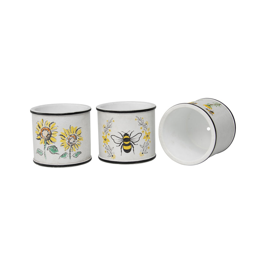 Set Of 3 Honeybee & Flower Outdoor Planters