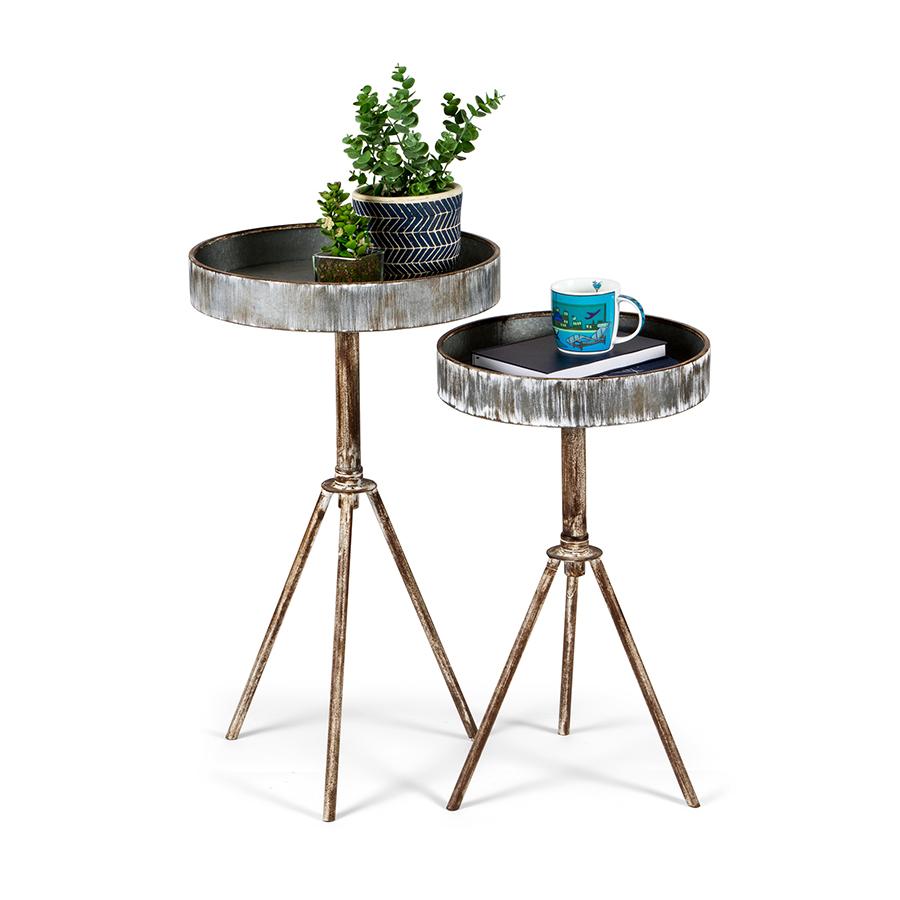 Nested Galvanised WhiteWash Side Tables Set of 2