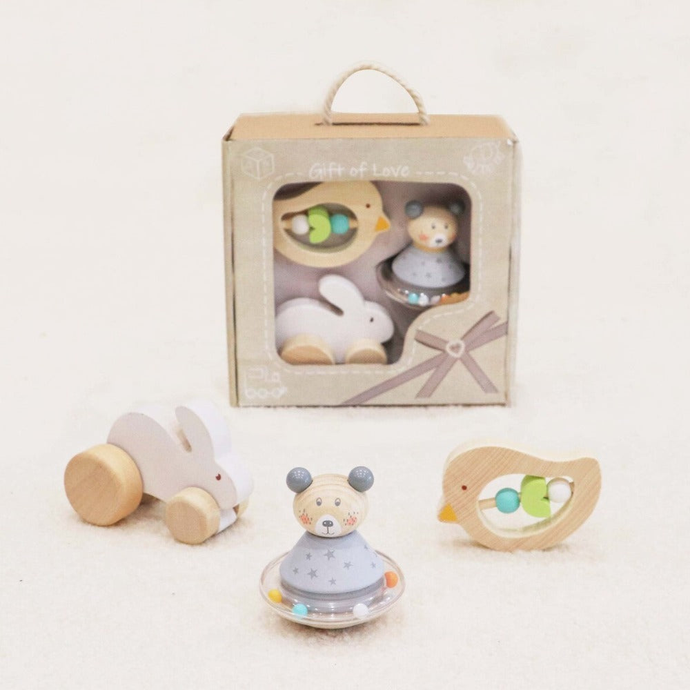 3Pcs Baby Wooden Gift Set Bunny Bird Bear