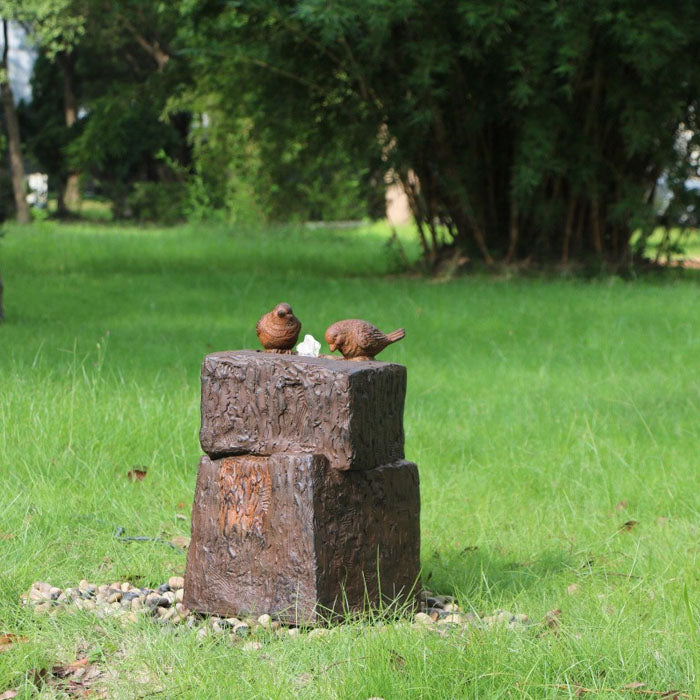 LED-lit Outdoor Water Fountain with 2 Sparrows