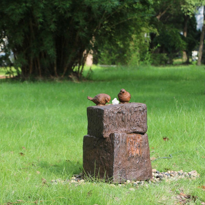 LED-lit Outdoor Water Fountain with 2 Sparrows