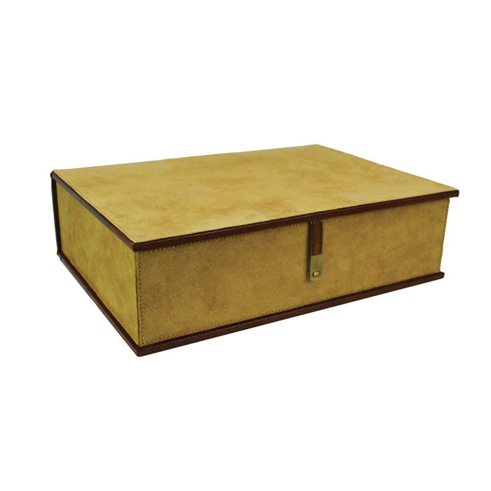 Sleek Rectangle Leather Trinket Box - Tan Suede