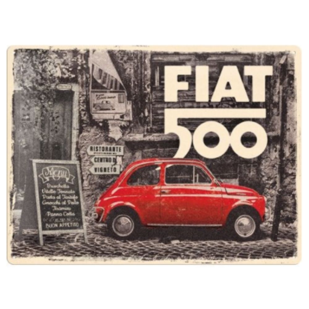 Fiat 500 Red Car Metal Sign