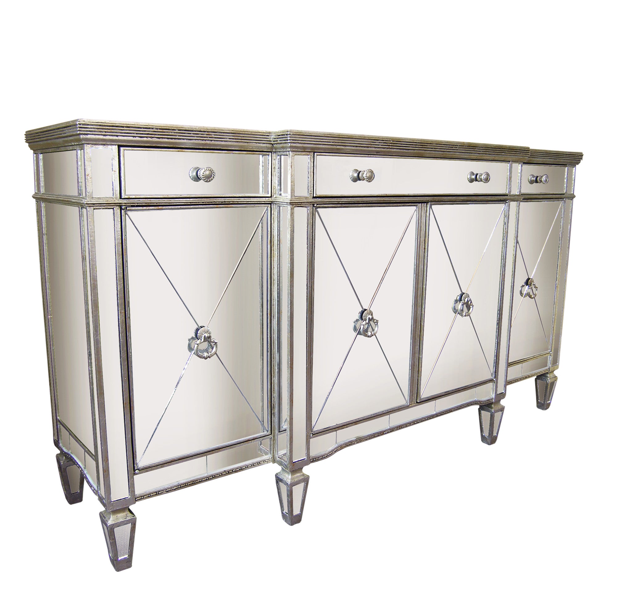 Antique Look Mirrored Sideboard Ribbed Large