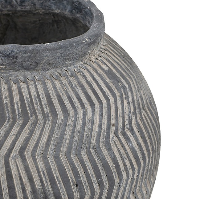 Textured Grey Groove Design Plant Pot