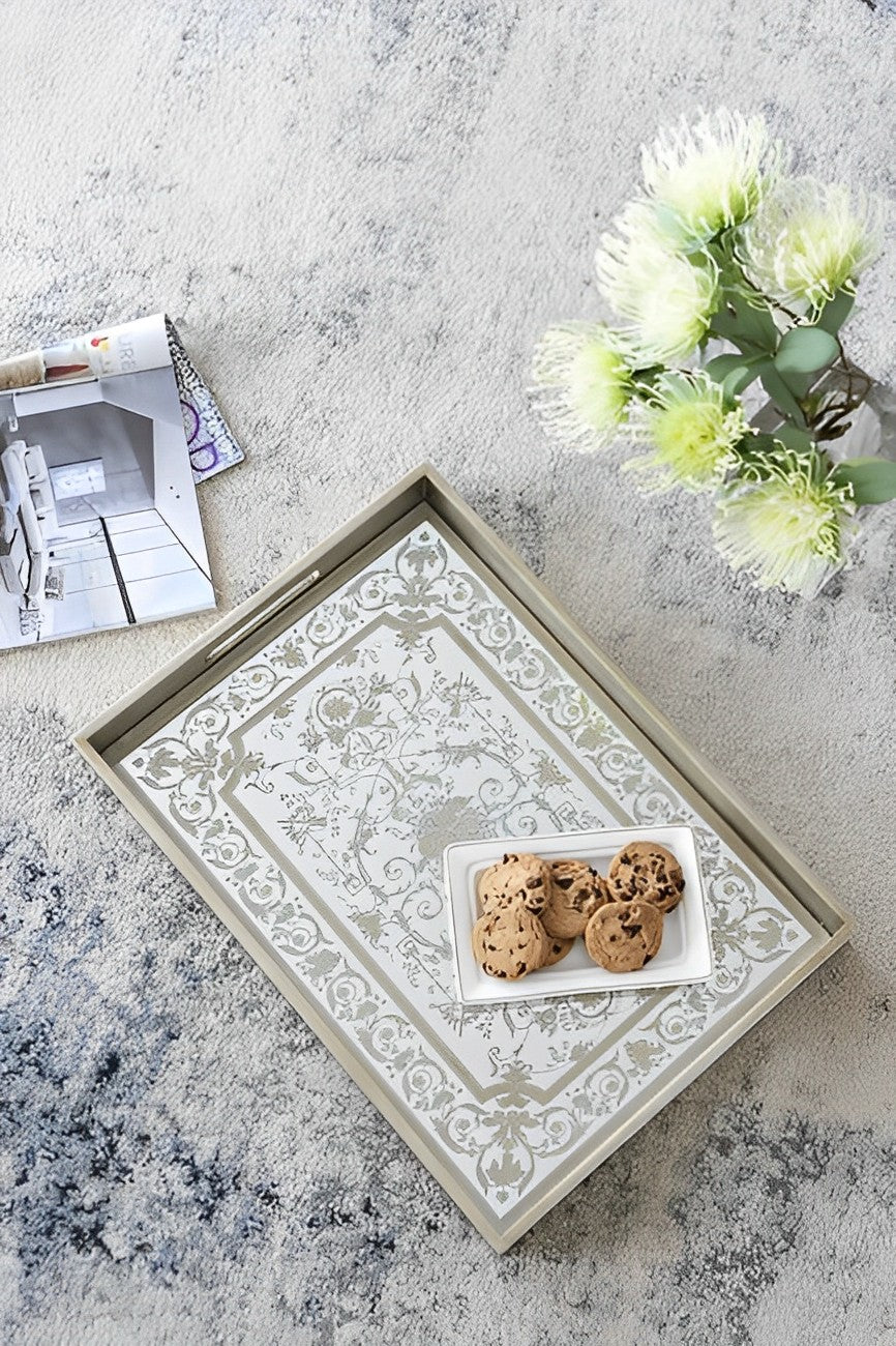 Floral Mirrored Rectangular Tray