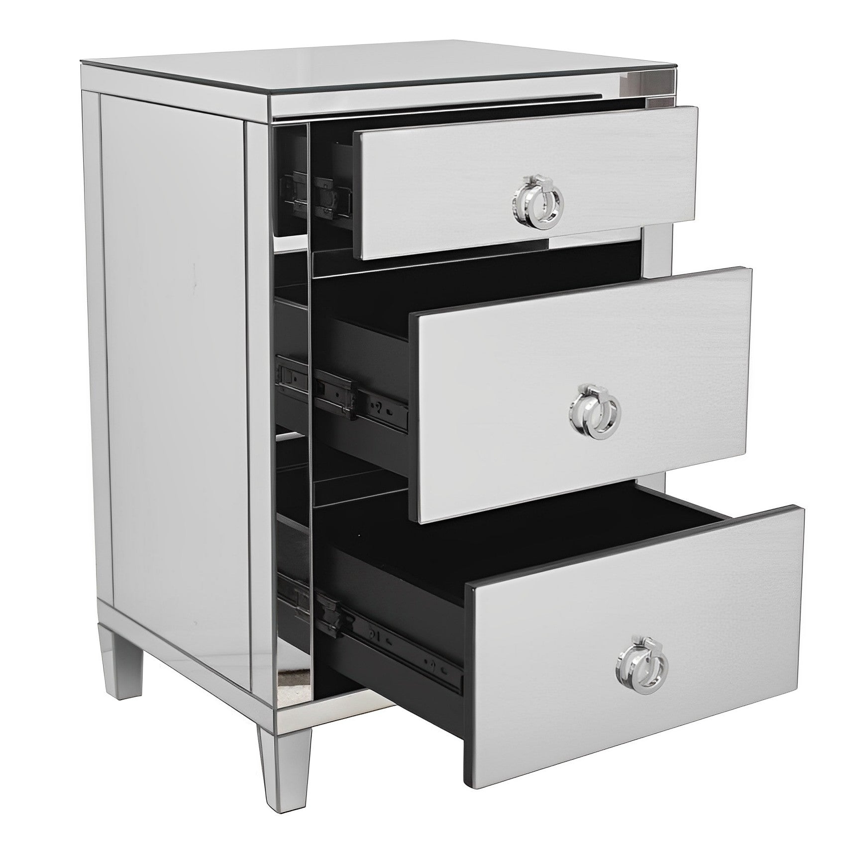 Glamour Mirrored 3 Drawer Bedside Table