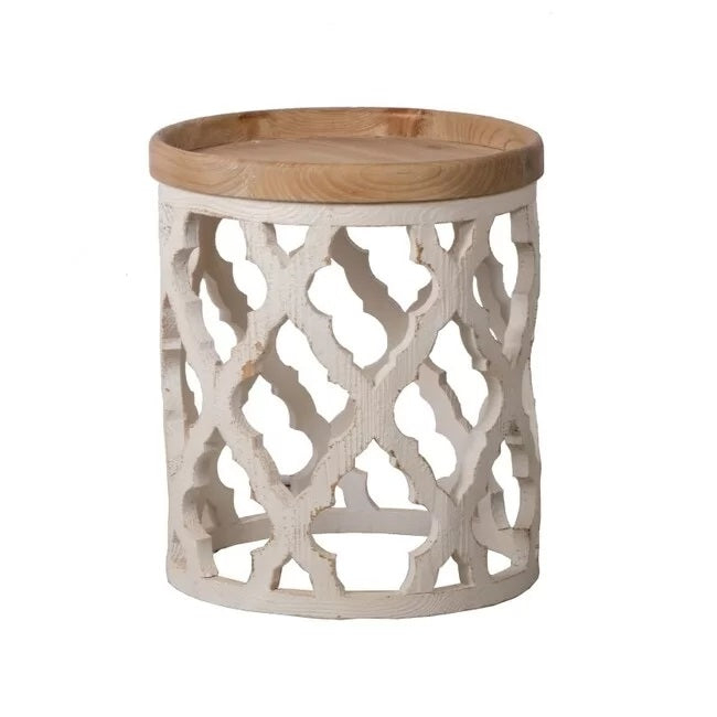 Filigree Round Shabby Chic Side Table Distressed White