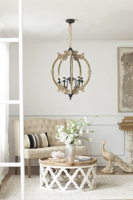 Filigree Round Shabby Chic Coffee Table Distressed White