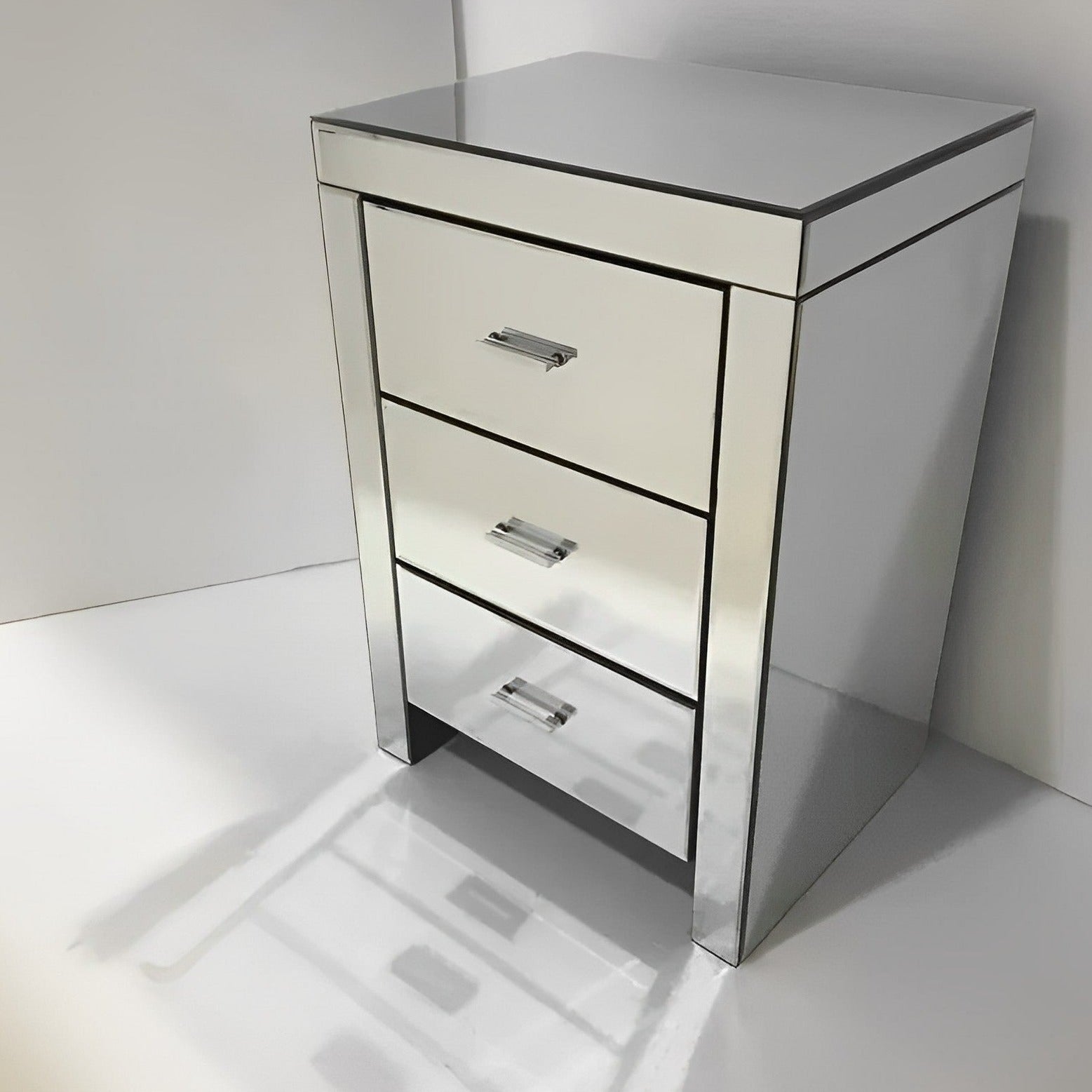 Modern Mirrored 3 Drawers Bedside Table