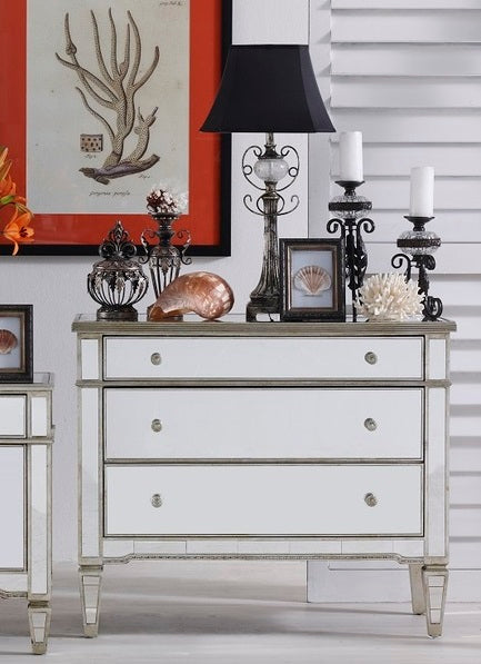 Antique Look 3 Drawer Mirrored Chest of Drawers
