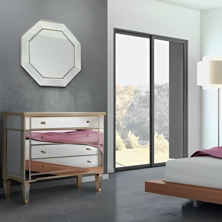 Antique Look 4 Drawer Mirrored Chest of Drawers