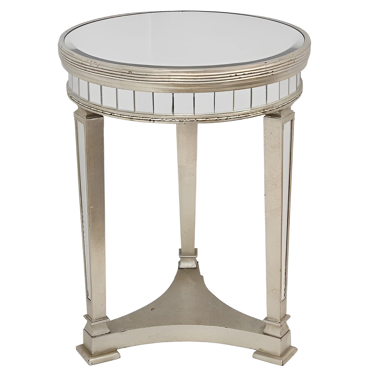 Antique Look Mirrored Pedestal Round Ribbed Side Table