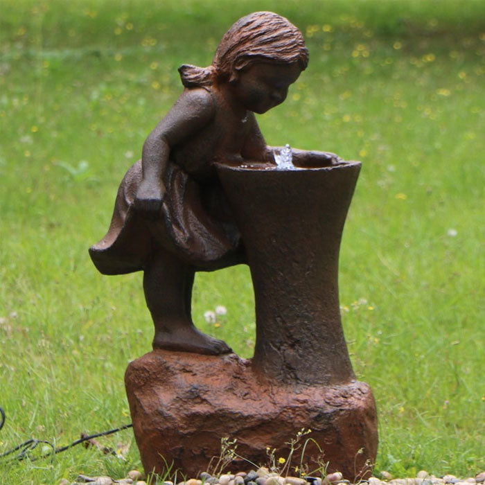 Thirst Quenching Girl Outdoor Fountain with LED