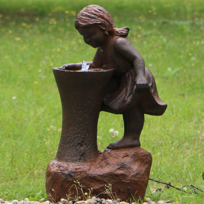 Thirst Quenching Girl Outdoor Fountain with LED