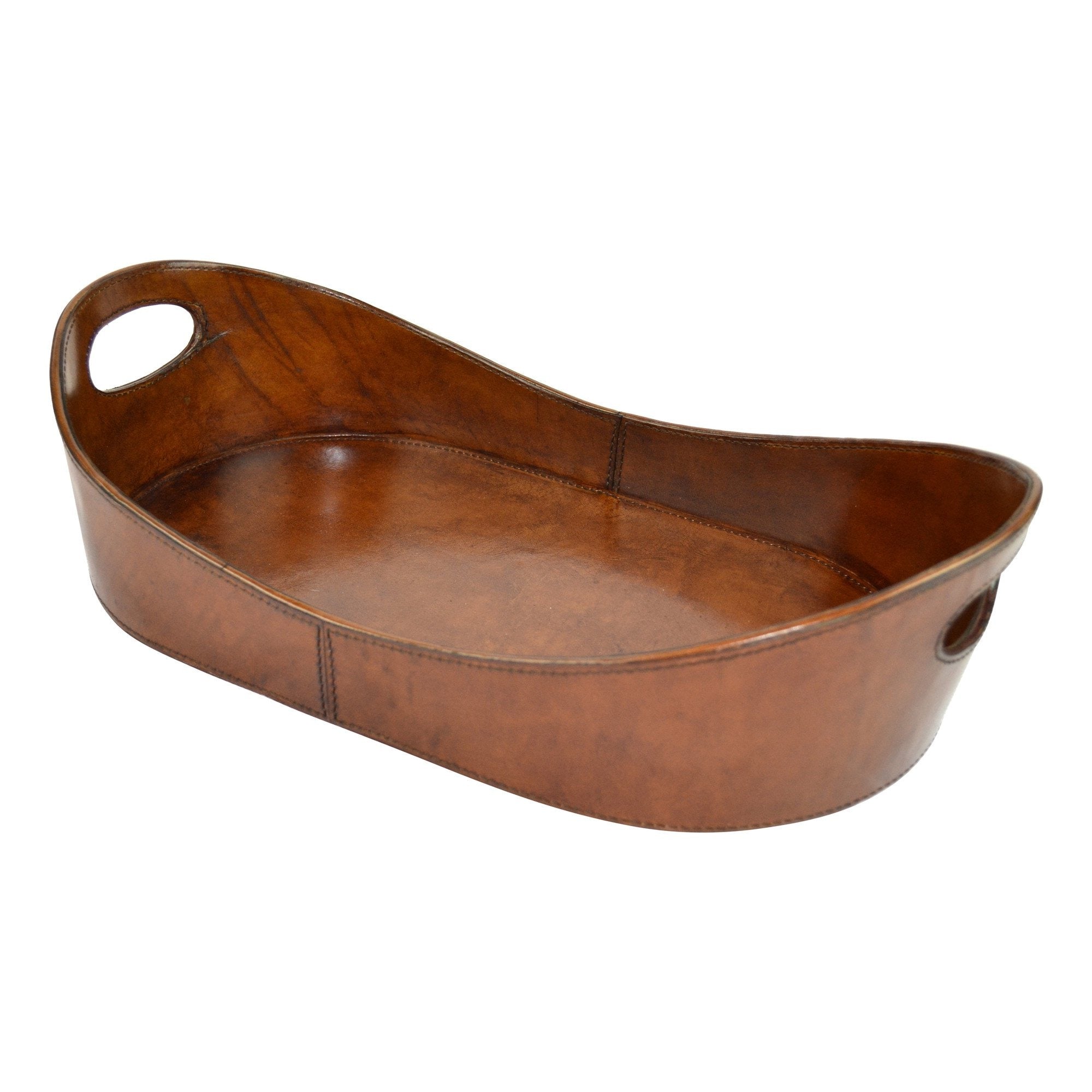 Oval Leather Boat Tray with Handle (Choose from 2 Colors)