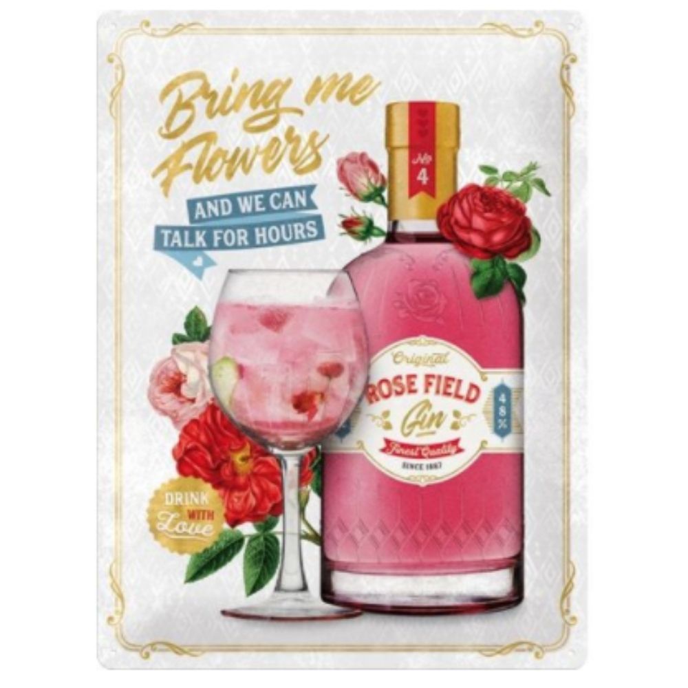 Gin & Tonic Pink Rose Field Gin & Flowers Metal Sign