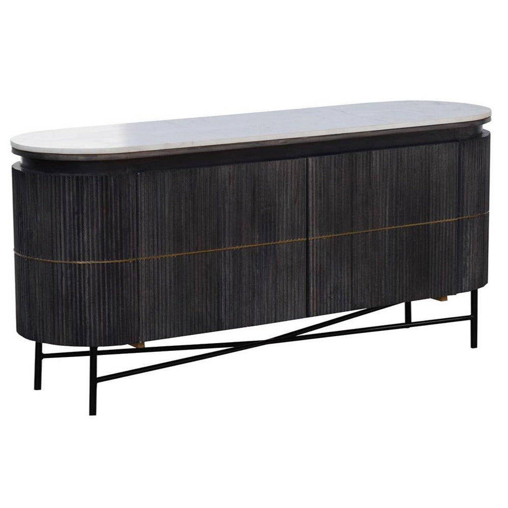 Rustic Oblong Marble Top 2 Door Sideboard