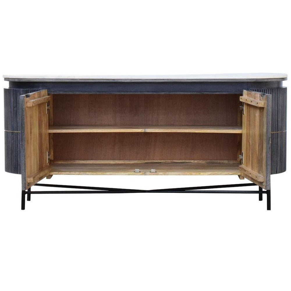 Rustic Oblong Marble Top 2 Door Sideboard