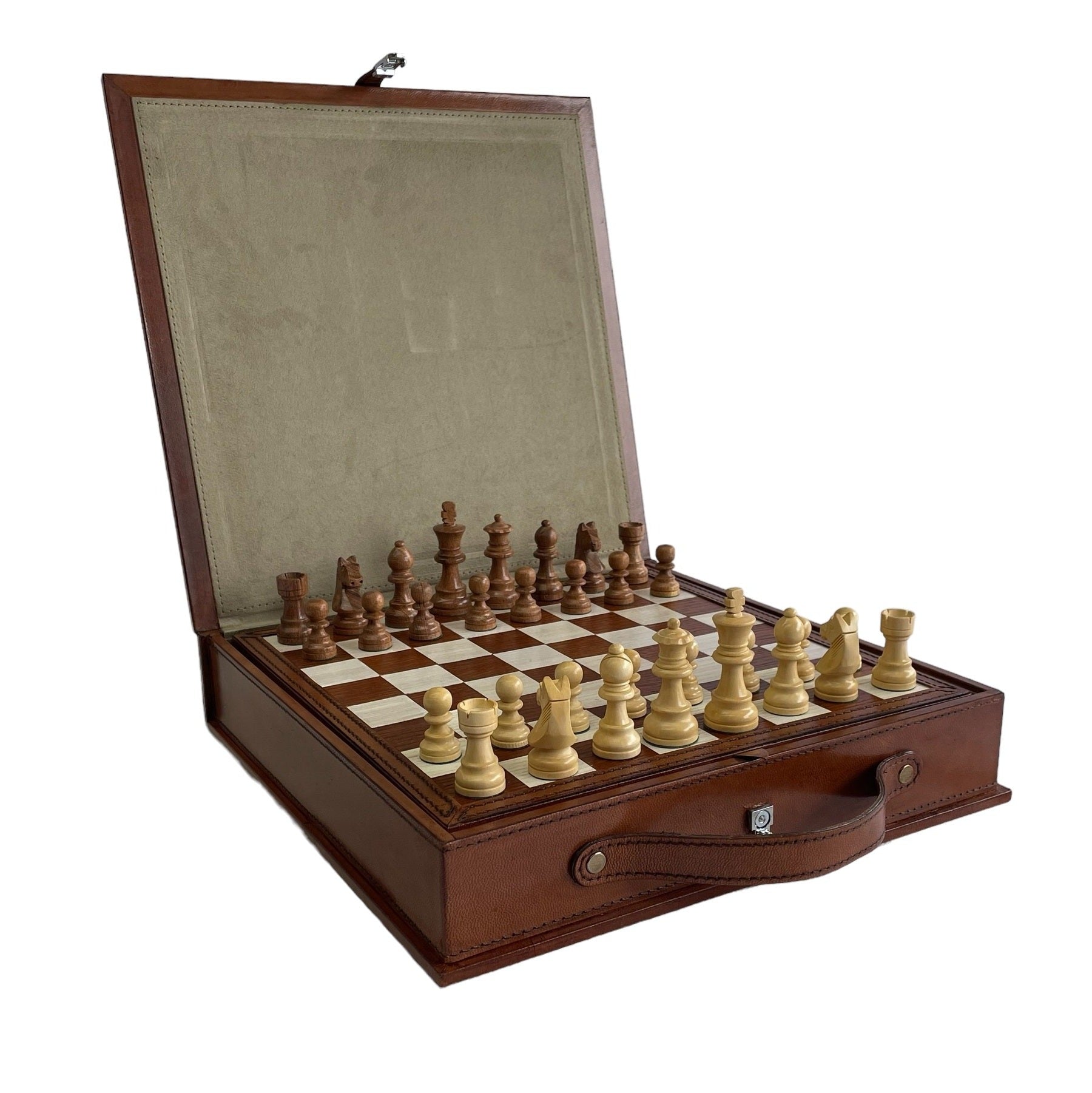Leather Chess Board With Wooden Pieces