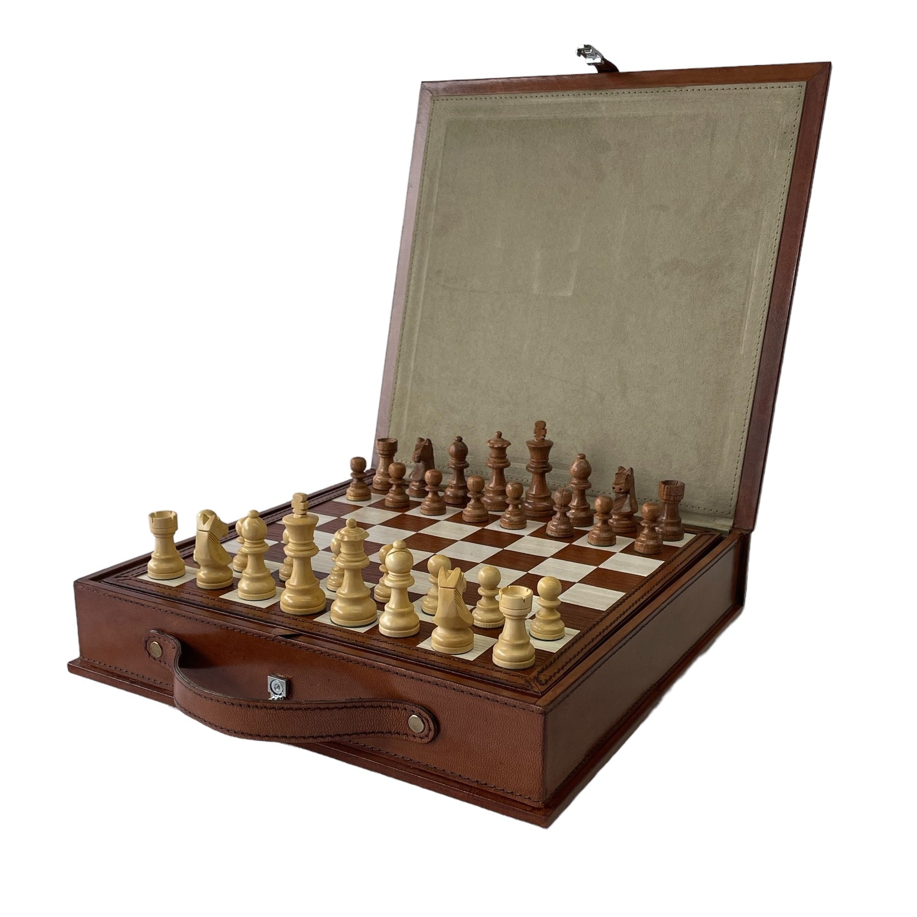 Leather Chess Board With Wooden Pieces