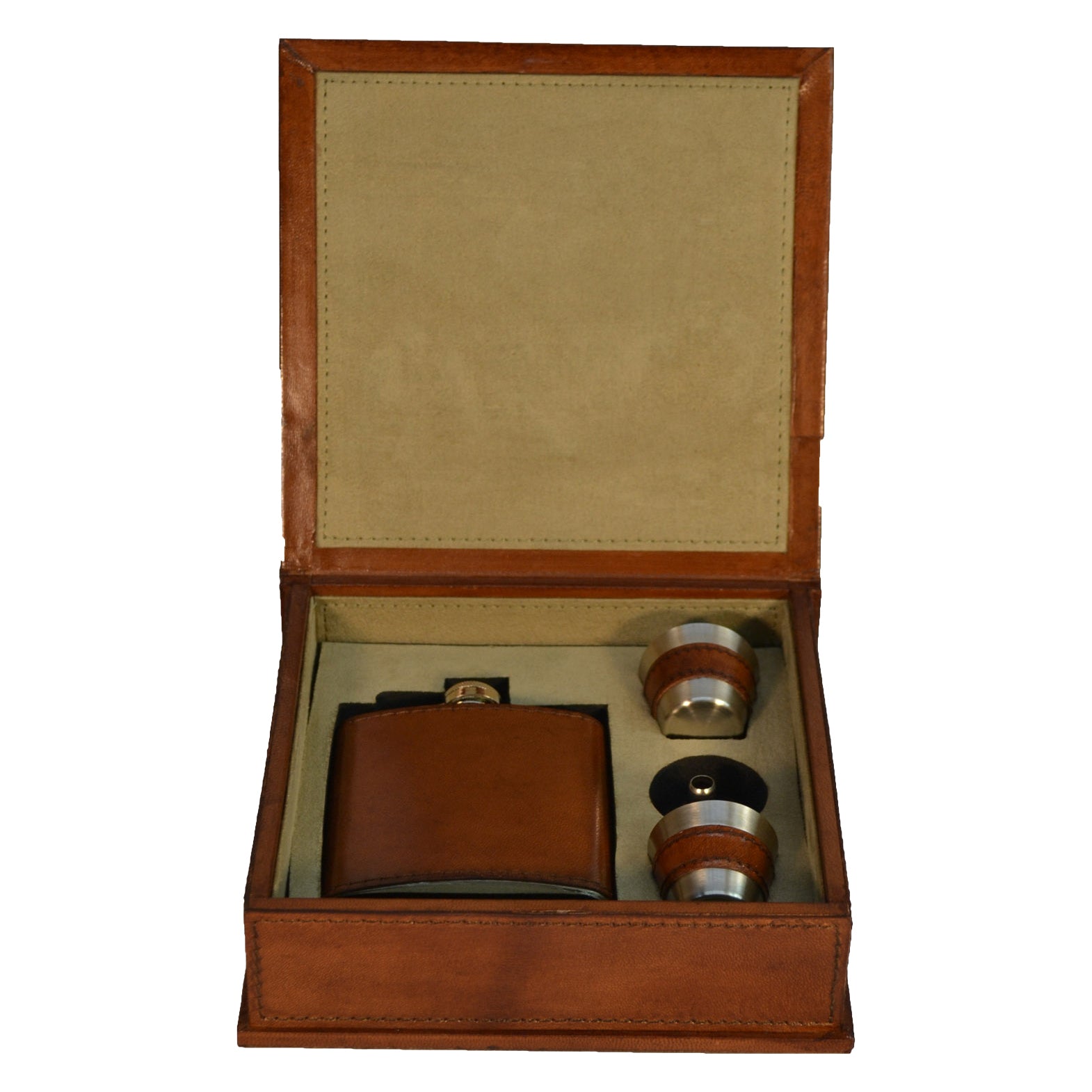 4 Pieces Leather Hip Flask Box Set (Available in 2 Colors)
