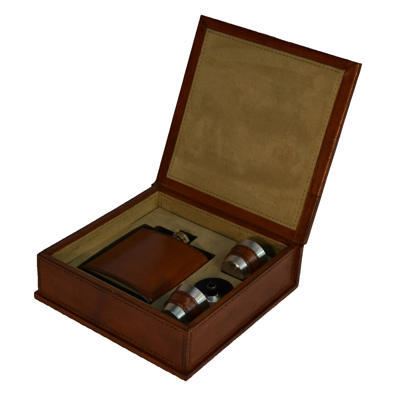 4 Pieces Leather Hip Flask Box Set (Available in 2 Colors)