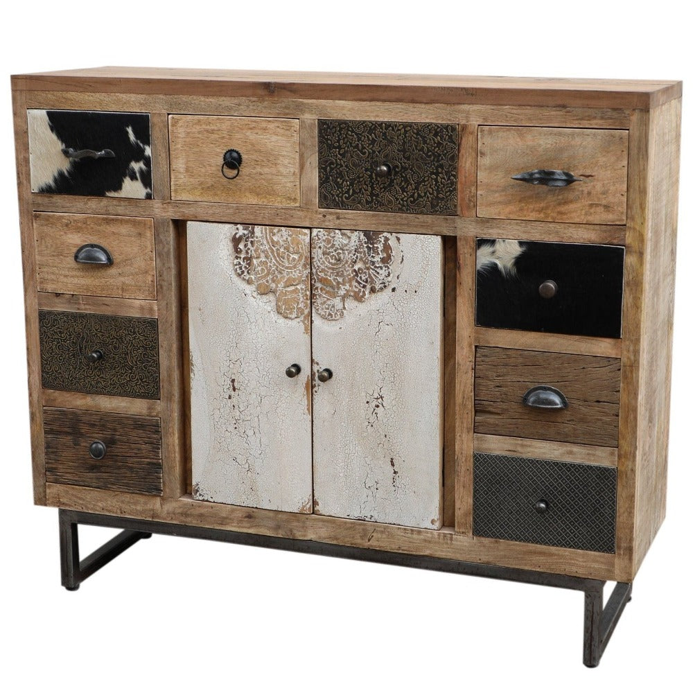 Cowhide Patchwork Chest Of Drawers