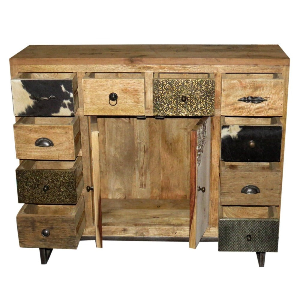 Cowhide Patchwork Chest Of Drawers