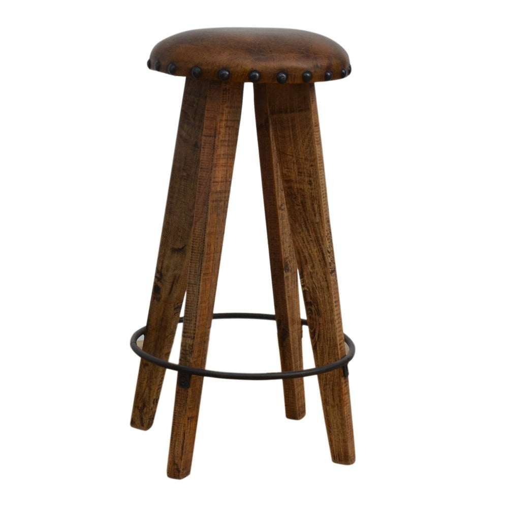 Mushroom Stool With Leather Seat